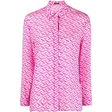 Versace Camicia in seta La Greca in verde,nero,rosa da donna